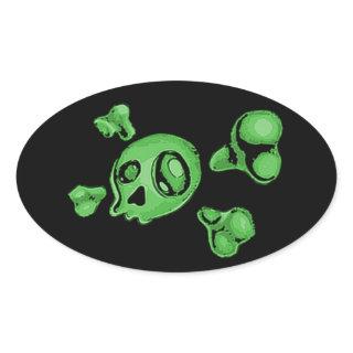 Green Skull Oval Sticker