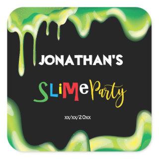 Green slime boys birthday party square sticker