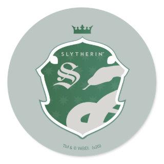 Green SLYTHERIN™ Outlined Crowned Crest Classic Round Sticker