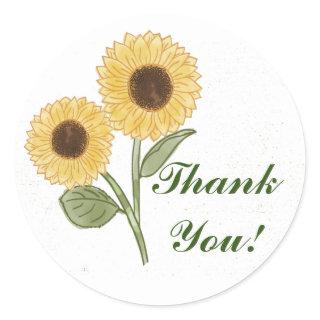 Green Sunflower Floral Pattern Thank You! Classic Round Sticker