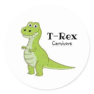 Green T-rex dinosaur cartoon drawing  Classic Round Sticker
