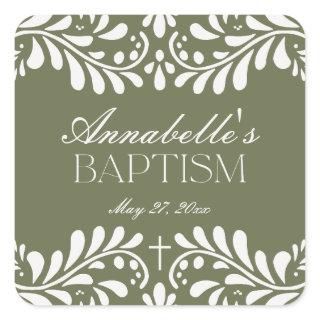 Green Talavera Tile Spanish Fiesta Baptism Favor Square Sticker