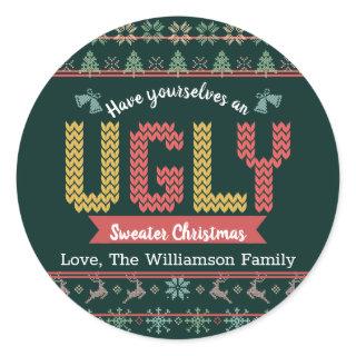 Green Ugly Sweater Christmas Nordic Knit Custom Classic Round Sticker