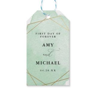 Green Watercolor Splash, Gold Frame Hanging Gift Tags