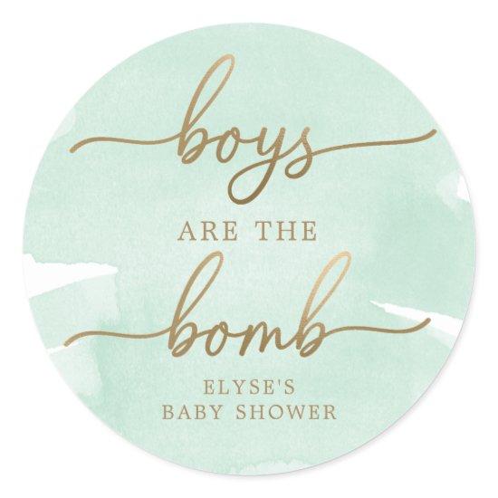 Green Watercolour Gold Bath Bomb Favor Sticker