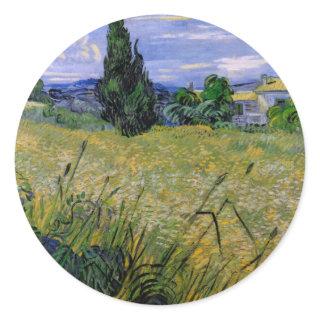 Green Wheat Field with Cypress by Vincent van Gogh Classic Round Sticker