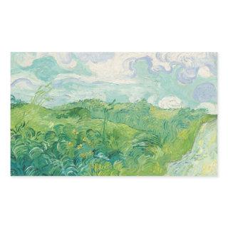 Green Wheat Fields Van Gogh Vintage Art Rectangular Sticker