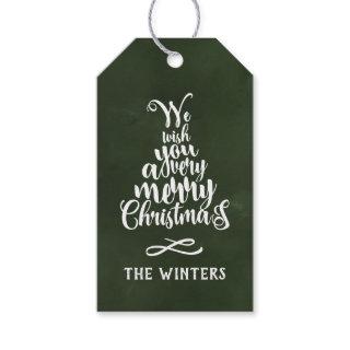 Green & White Christmas Tree Lettering Holiday  Gift Tags