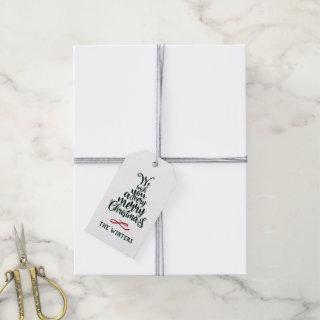 Green & White Christmas Tree Lettering Holiday Gift Tags