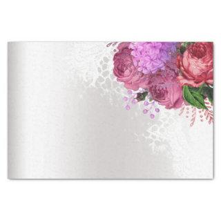 Green White Flower Pink Peony Gray Silver Floral Tissue Paper