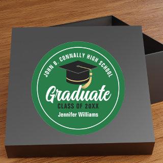 Green White High School Graduate Custom Graduation Classic Round Sticker