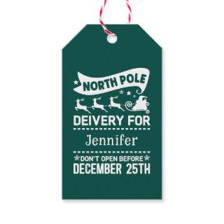 GREEN & White North Pole SANTA Delivery Name  Gift Tags