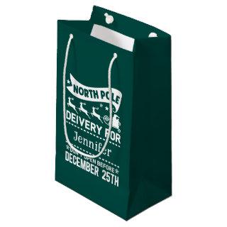 GREEN & White North Pole SANTA Delivery Name  Small Gift Bag