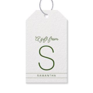 Green White Personalized Modern Name Initial Gift Tags