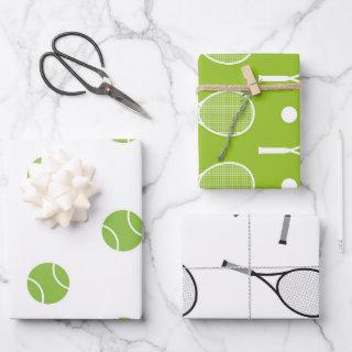 Green & White Tennis Theme Rackets Balls Pattern  Sheets