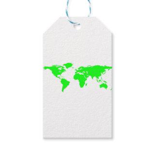 Green White World Map Gift Tags