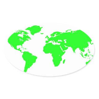 Green White World Map Oval Sticker