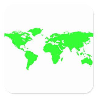 Green White World Map Square Sticker