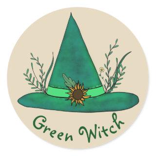 Green Witch Hat Herb Craft Pagan Witchcraft Magic Classic Round Sticker