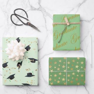 Green With Gold Foil Accents Set of 3 Graduation    Sheets