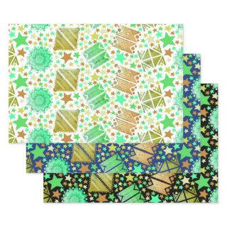 Green Yellow Brown Stars Shapes  Sheets