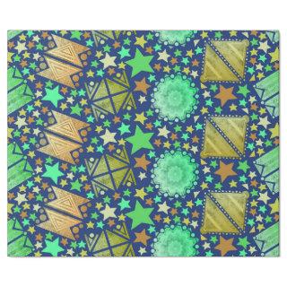 Green Yellow Turquoise Stars on Blue