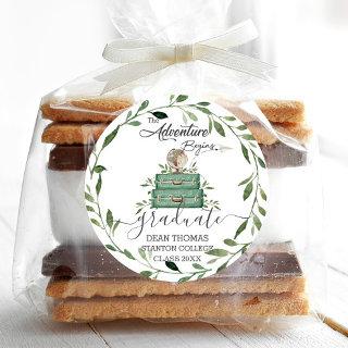Greenery Adventure Begins Journey Graduation Favor Classic Round Sticker