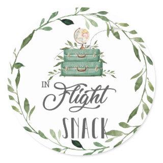 Greenery Adventure Suitcase In Flight Snack Favor  Classic Round Sticker