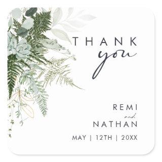 Greenery and Gold Leaf Thank You Wedding Sticker