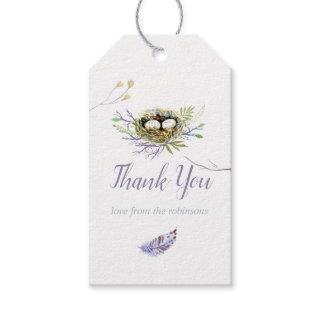 Greenery Birds Nest Twins Baby Shower Thank You Gi Gift Tags