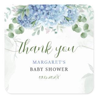 Greenery Blue hydrangea Thank You Baby Shower Square Sticker