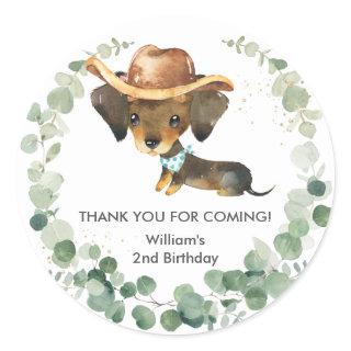 Greenery Cute Dachshund Puppy Dog Birthday Favor  Classic Round Sticker