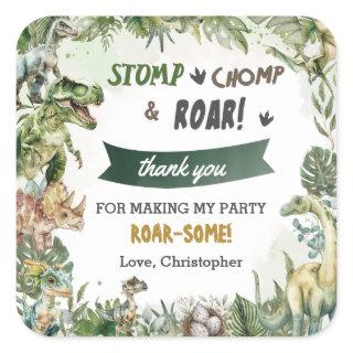 Greenery Dinosaurs Jurassic Boy Birthday Party  Square Sticker