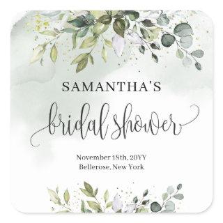 Greenery eucalyptus gold bridal shower sticker