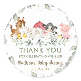 Greenery Farm Animals Birthday Baby Shower Favor  Classic Round Sticker