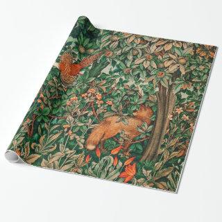 GREENERY,FOREST ANIMALS Pheasant ,Fox,Green Floral