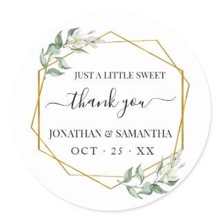 Greenery gold wedding thank you classic round sticker