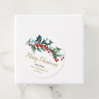 Greenery holly red gold watercolor gift tags
