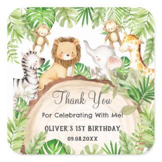 Greenery Jungle Animals 1st Birthday Baby Shower Square Sticker