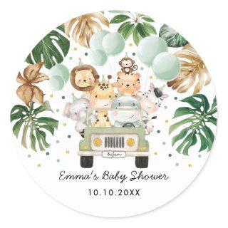Greenery Jungle Safari Wild Animals Baby Shower Classic Round Sticker