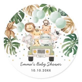 Greenery Jungle Safari Wild Animals Baby Shower Classic Round Sticker