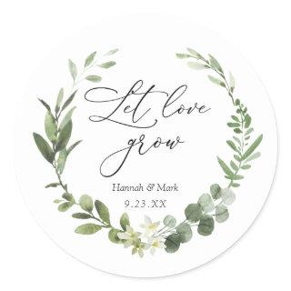 Greenery Let Love Grow Favor Classic Round Sticker
