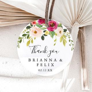Greenery Pink Blush Floral Thank You Wedding Favor Classic Round Sticker