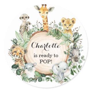 Greenery Safari Jungle Wild Animals Baby Shower Classic Round Sticker