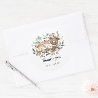 Greenery Woodland Forest Animals Neutral Thank You Classic Round Sticker