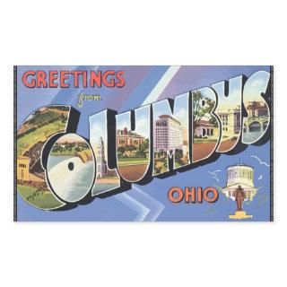 Greetings From Columbus Ohio, Vintage Rectangular Sticker