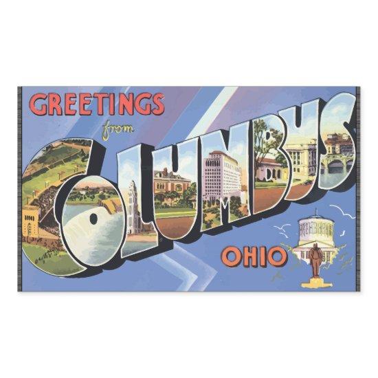 Greetings From Columbus Ohio, Vintage Rectangular Sticker