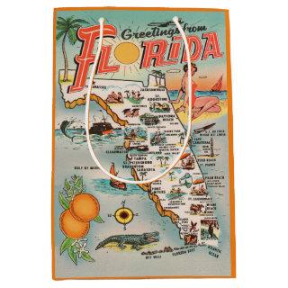 Greetings from Florida vintage travel map Medium Gift Bag