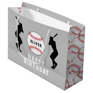 Grey Baseball Ball Player Kids Name Birthday Large Gift Bag
