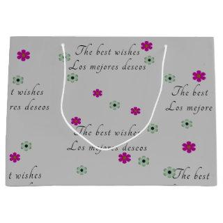 Grey Bilingual Gift Bag "The Best Wishes" Eng-Spa